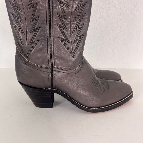 Double H Grey Leather Tall Western Heeled Cowboy Boots - Picture 7 of 14